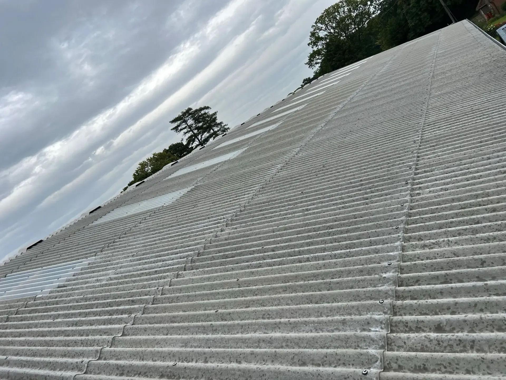 Newly installed corrugated industrial and agricultural roofing with translucent rooflights by ER3 Group LTD